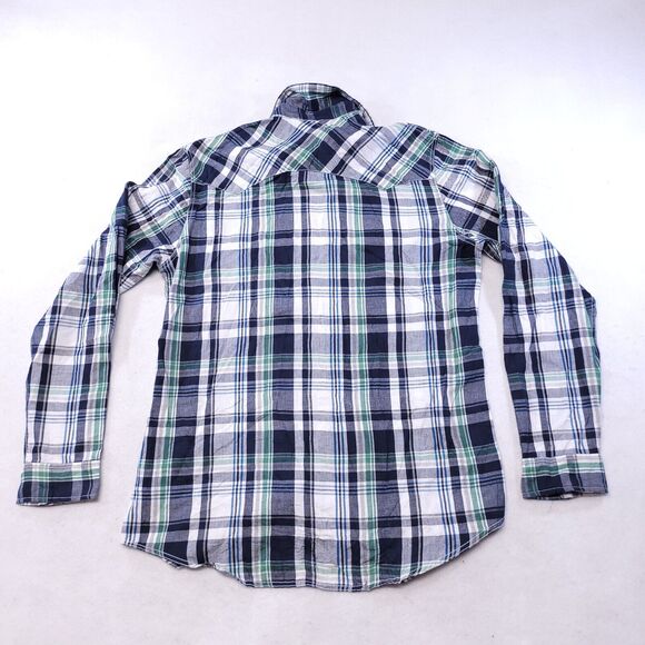 Mossimo Madras Flannel Casual Button Up Shirt Mens Size Medium M Green Blue - Picture 10 of 10